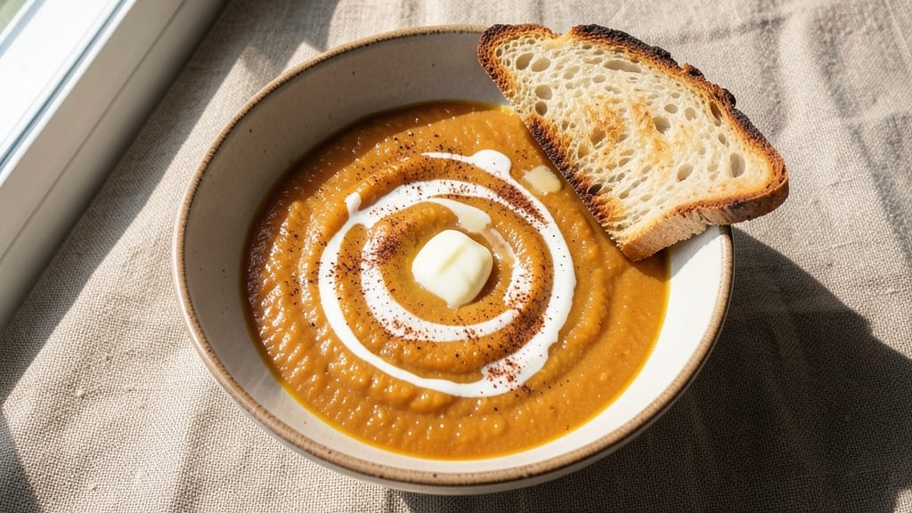 Atlanta Bread Butternut Squash Soup Recipe: Spiced Roast Squash and Toasted Bread Swirls