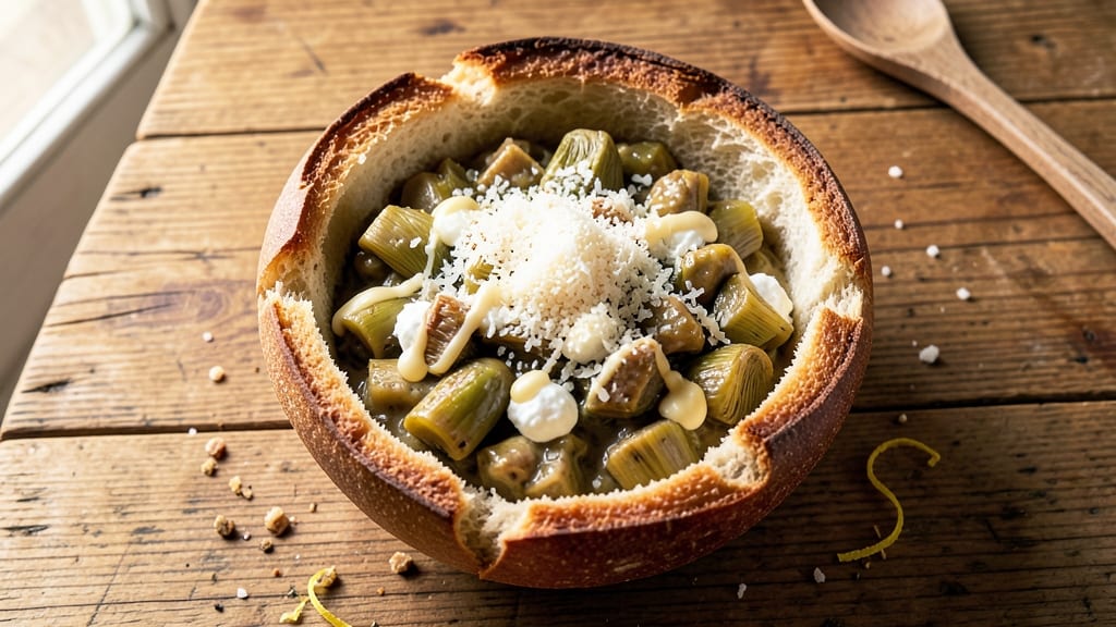 Artichoke Dip in Bread Bowl Recipe: Warm, Gooey Fun for Game Day Crowds